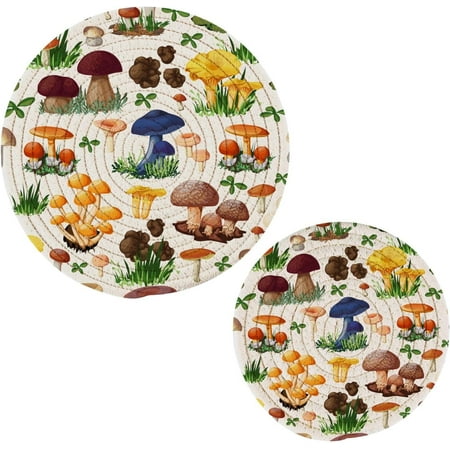

Tangkunup Mushroom Trivets Pot Holders Set of 2 Decoration Potholders for Kitchens Pure Cotton Thread Weave Trivets Hot Pads for Kitchens Coasters Placemats Spoon Rest for Cooking