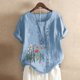 thumbnail image 1 of Pntutb Mujeres Vintage Flores Imprimir O-Cuello Camiseta Pullover Casual Botones tops Pntutb Pntutb-6306, 1 of 3