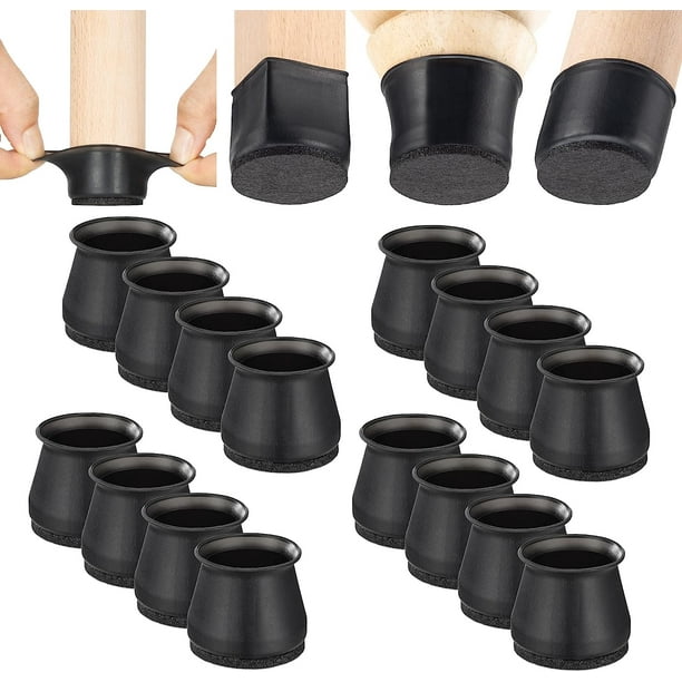 Protectores de suelo para patas de sillas, 16 unidades, color negro, almohadillas de silicona con parte inferior de fieltro para suelos de madera dura y patas de muebles, tapas de goma para