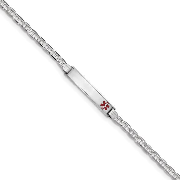 Beautiful 14K White Gold Medical Red Enamel Anchor Link ID Bracelet