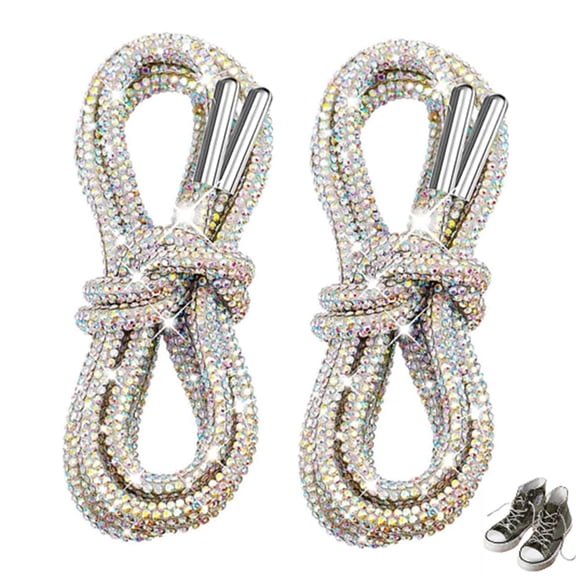 Miluxas Rhinestone Shoe Laces Glitter Bling Round Shoe Laces for Sneakers Sparkly Diamond Lace Strings Women Silver 180(180)
