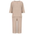 thumbnail image 4 of Blusa de manga larga sólida con cuello redondo para mujer a la moda de 2 piezas + conjuntos de pantalones sueltos Wmkox8yi bvn892, 4 of 8