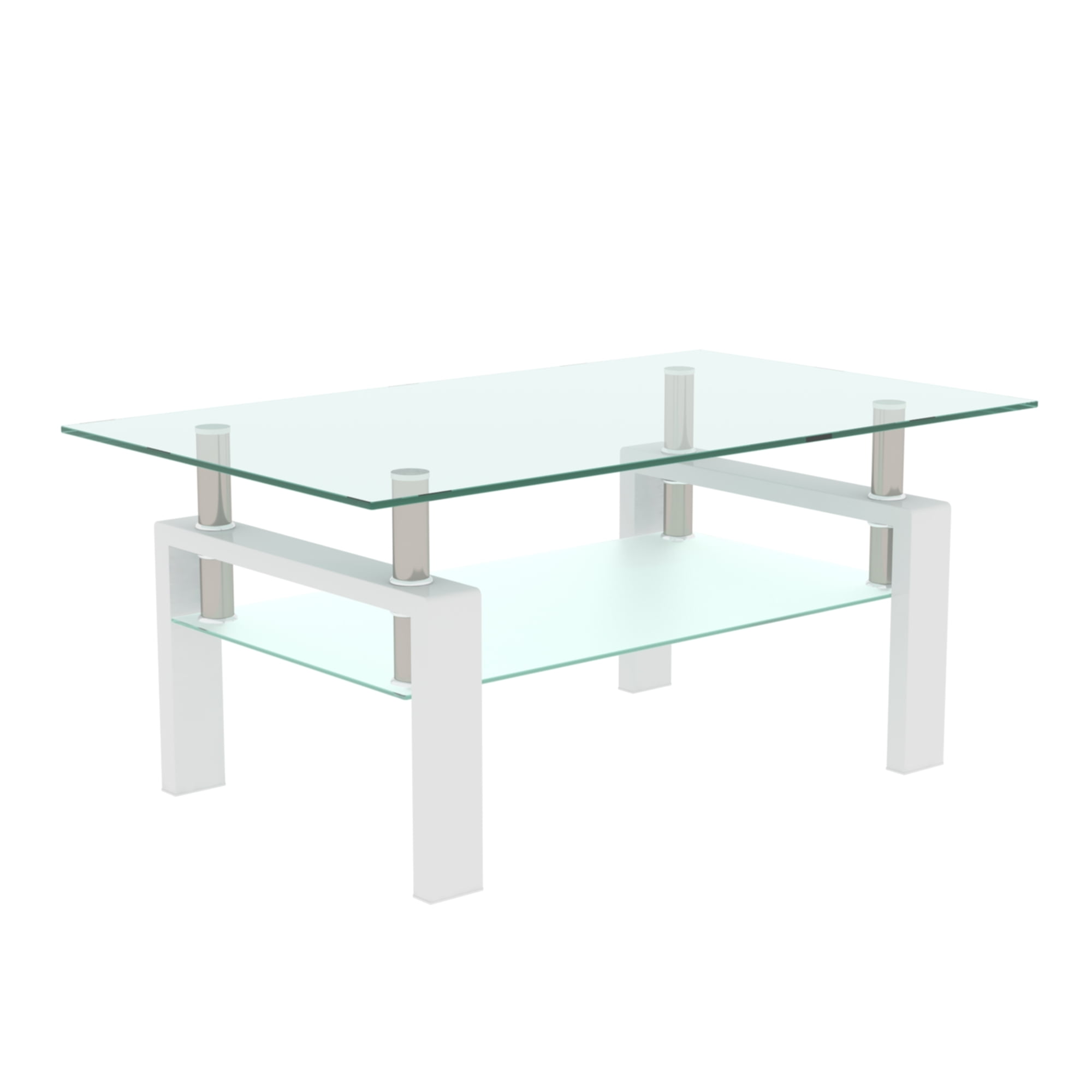 Alvantor Glass Coffee Table, 38.6" Modern Rectangle Side Center Tables with Clear Tempered Glass Top for Living Room White