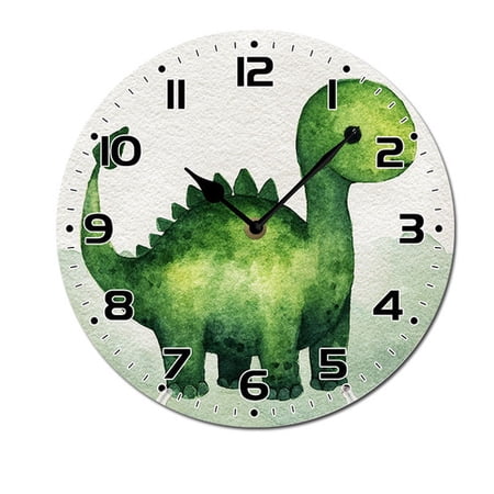 ZXCXRQFa Silent Clocks Cute Green Dinosaur Baby Silent Non Ticking Round Wall Clock Home Decor Battery Operated Decorative for Living Room, Kitchen, Bedroom Clock Art