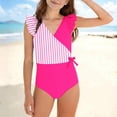 thumbnail image 2 of Busydd Girls One Piece Swimsuits with Built in Bra 7-16 Years Trendy Ruffle V Neck Girls' Swimwear Summer Beach Striped Bathing Suit 9-10 Years, 2 of 8