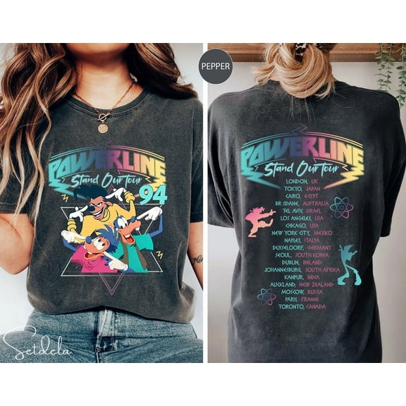 Retro 90s Goofy Movie Comfort Colors T-Shirt, Max Goofy Roxanne Powerline TShirt, Disney World Tour Double Sided Shirt, Goofy Movie Shirt, Disney Group, Pepper Color
