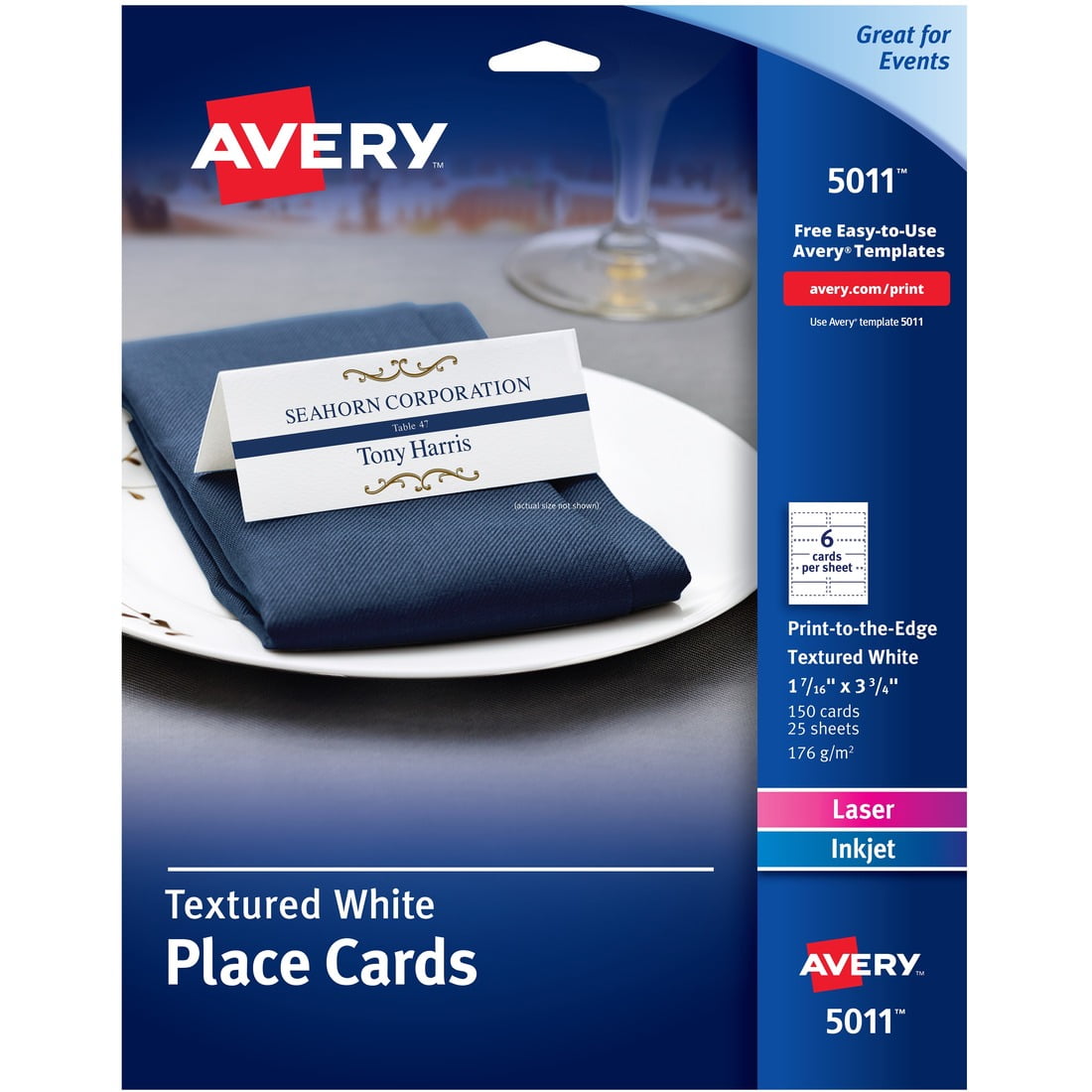 Avery Textured Place Cards White 1.43 x 3.75 Inches Pack of 150 16109 NEW SEALED 