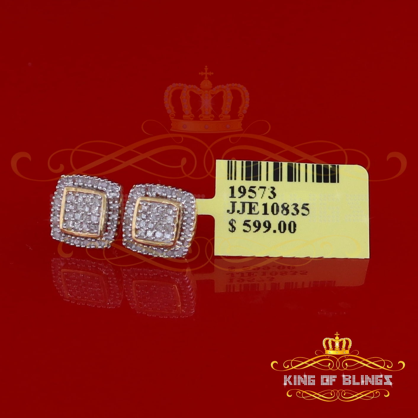 King of Bling's 0.75ct Diamond 925 Sterling Silver Hip Hop Yellow Stud Earring For Men / Women