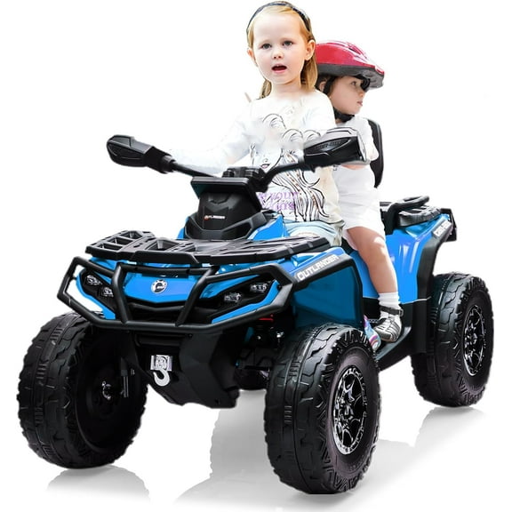 24V Licensed Can-Am Electric ATV for Kids,2 Seater Ride On Car Toy, 4WD Ride On Car with Bluetooth, Led Lights, Leather Seats, and 5 Mph Max Speed