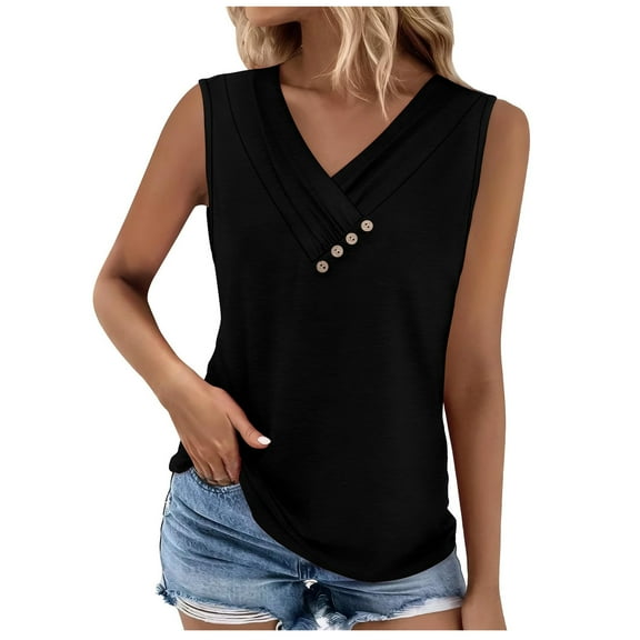 Admvng Tank Top for Women Summer V-Neck Button Down Loose Sleeveless Tops S-2XL