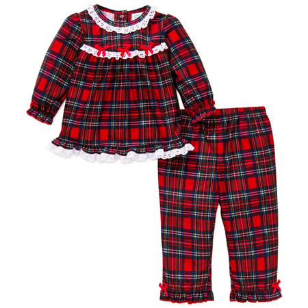 Little Me Girls 2pc Plaid Christmas Pajamas - Red Flannel - 18 ...