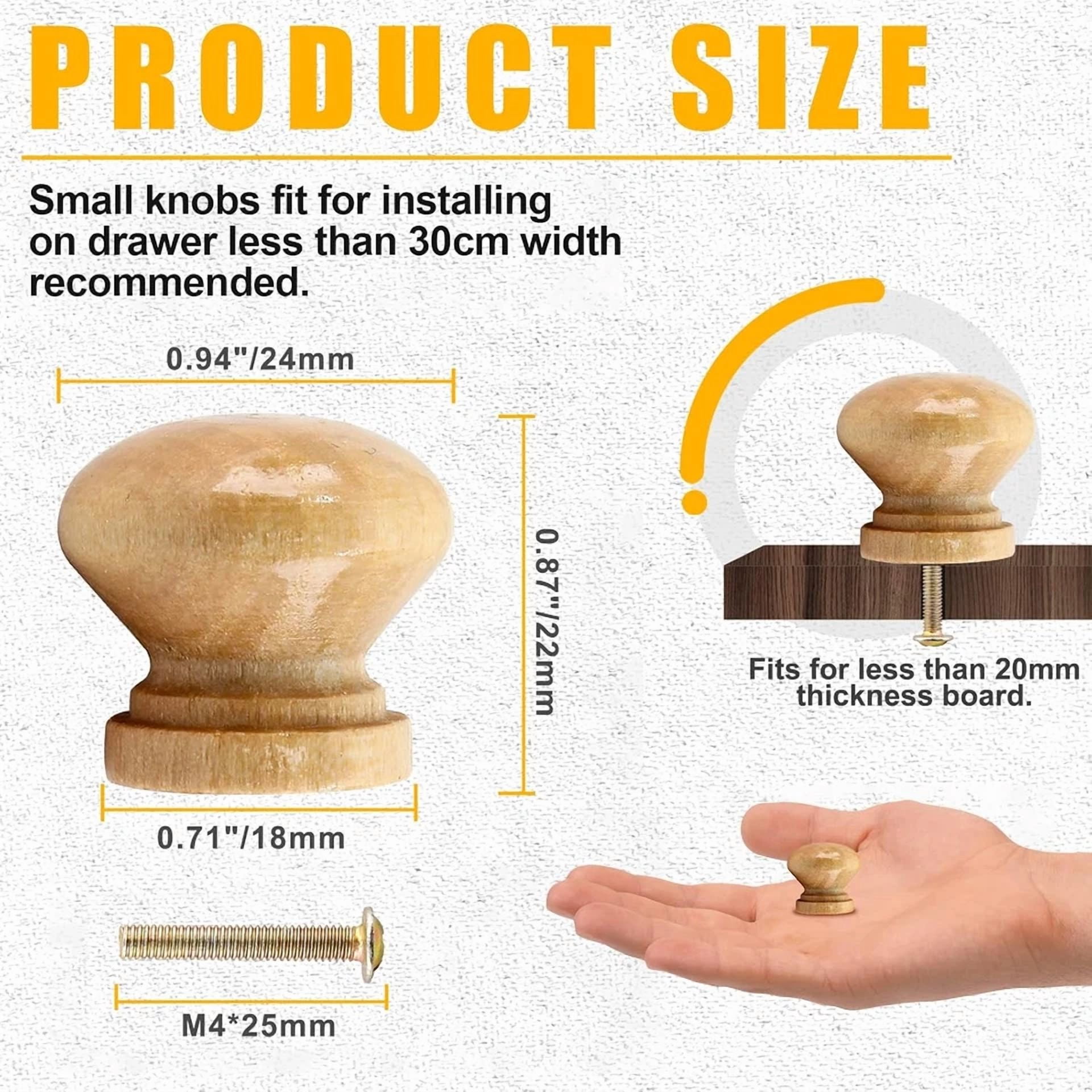 Luomorgo 8 Pcs Natural Wood Dresser Knobs, Round Wooden Cabinet Knobs, Mushroom