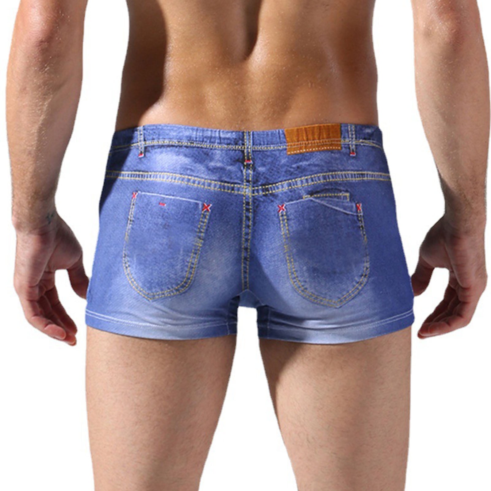 Farfi Denim Pattern Fake Jeans Print Cotton Men Boxer Briefs Underwear  Underpants 