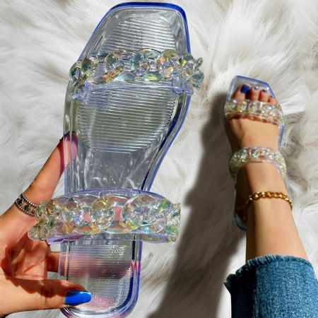 

HIBRO Fashion Spring And Summer Women Slippers Chain Flat Large Size Beach Shoes