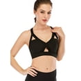 thumbnail image 4 of Womens Wireless Hollow Out Sports Bra Full Cup Wide Straps Crop Top Bra Removeable Pad Elastic Breathable Sports Vest Black/Green, 4 of 7
