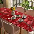 thumbnail image 3 of Valentine's Cardinal Table Cloths for 8 Foot Rectangle Tables, Red Love Heart Birds Country Wooden Patio Waterproof Elastic Fitted Tablecloths, Washable Rectangular Table Cover for Camping, 3 of 8