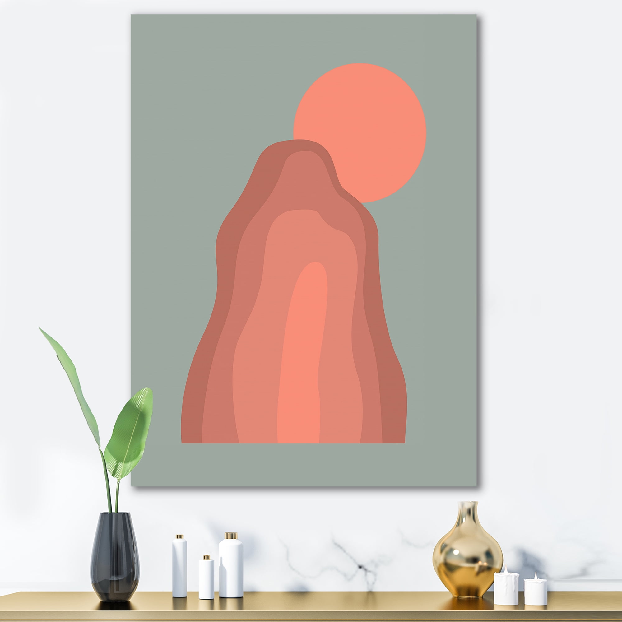 Designart ' Abstract Pink Sunset Mountain Landscape ' Modern Canvas Wall Art Print