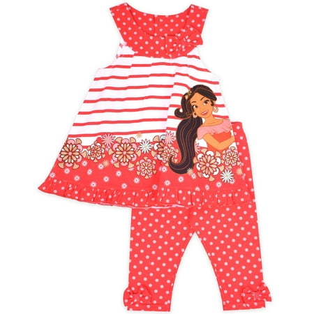 - Little Girls' 4-6X Stripe Floral Swing Top and Capri Legging 2-Piece Outfit Set