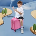 thumbnail image 3 of Aiqidi 18" Kids Ride-On Suitcase Portable Rolling Children's Travel Carry Trolley Luggage Case with Universal Wheels and Password Lock for Aged 3-6 Years (Pink), 3 of 15