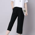 thumbnail image 6 of SBYOJLPB Womens Capris Womens Casual Elastic Waist Loose Cotton Linen Trouser Cropped Wide Leg Pants, 6 of 9