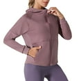 thumbnail image 2 of Feancey Workout Cropped Jackets for Women Full Zip Slim Fit Sun Shirt Hoodies Lightweight Athletic Running Sports Track Jacket with Pockets Purple S, 2 of 5