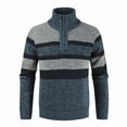 thumbnail image 3 of ZCFZJW Men's Sweaters 1/4 Zip Cotton Sweater Pullover Polo Sweaters Striped Color Block Mock Turtleneck Long Sleeve Fall Winter Warm Sweatshirts Light Blue XXL, 3 of 6