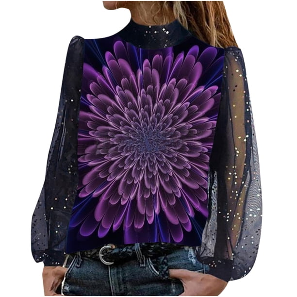 Blusa Casual Fridja Impreso Hilo Neto Lentejuelas Manga Larga Pulóver Tops