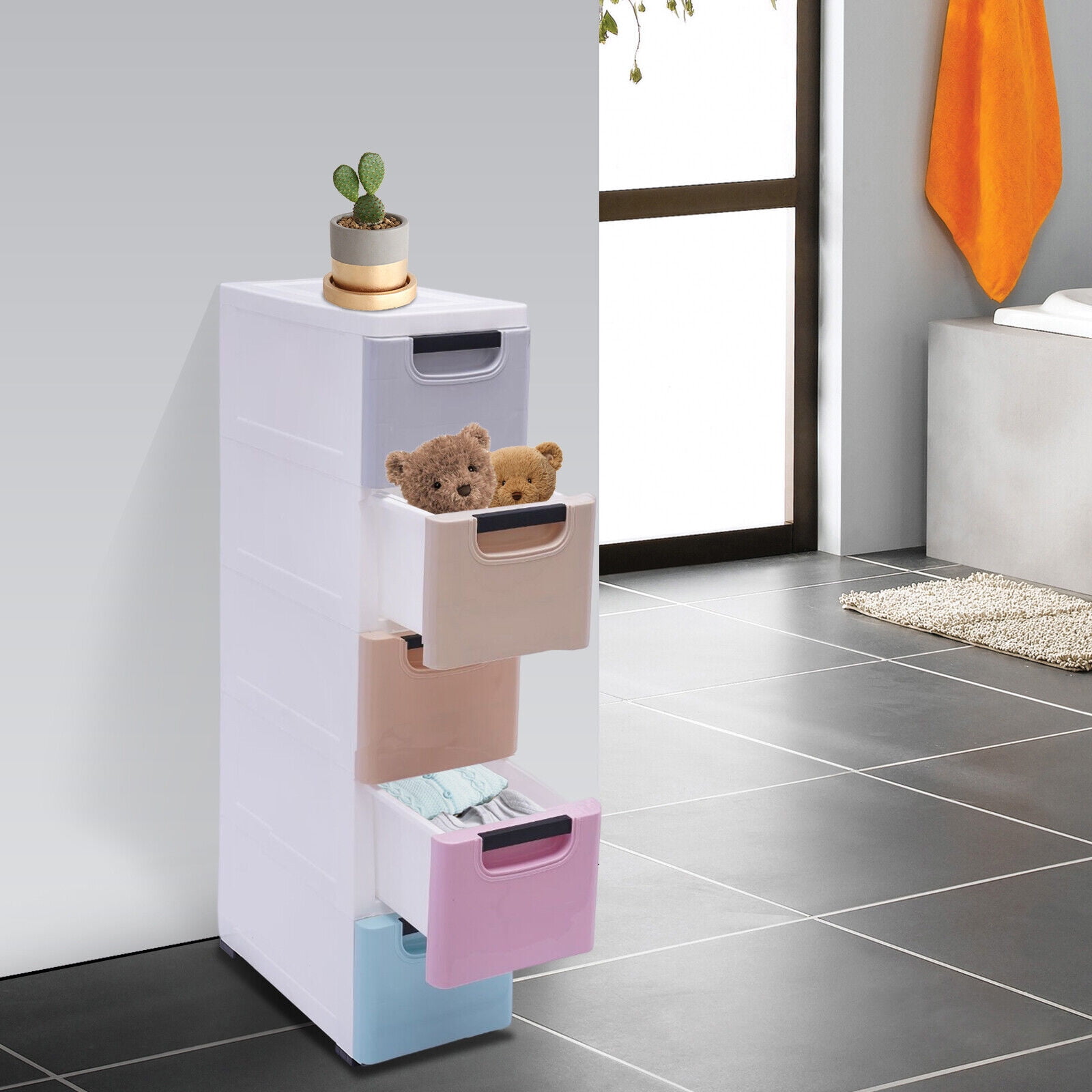 Miumaeov Plastic Drawers Dresse with Wheels Colorful Storage Closet