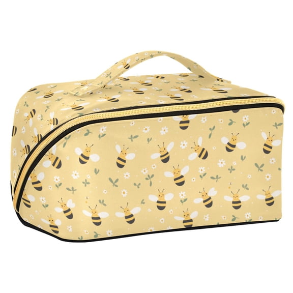 FORMRS Makeup Bag Travel Cosmetic Organizer for Women Fold Flat Zipper Pouch with Handle, Cute Bee Pattern