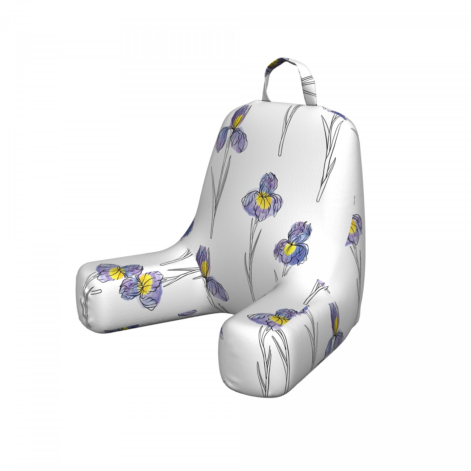 Botanical Reading Pillow, Simplistic Pattern of Iris Flowers in