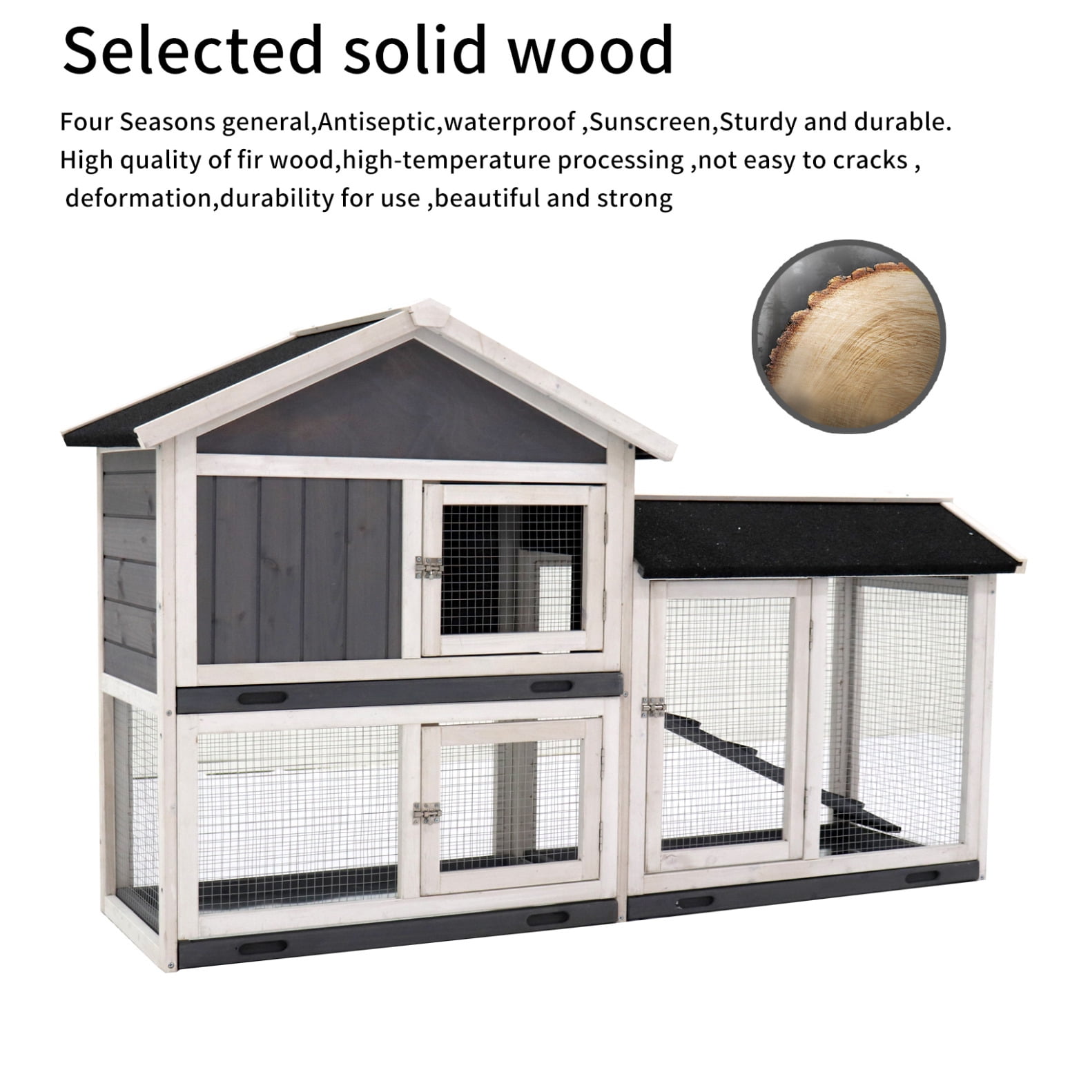 Spacious Indoor/Outdoor Rabbit Cage & Hutch with Removable Trays, 3 Doors, UV Panel & Wire Mesh Floor for Small Animals