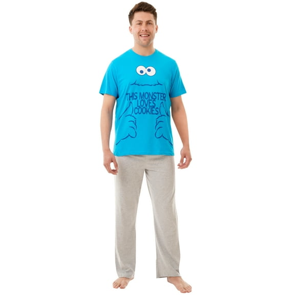 Sesame Street Mens Cookie Monster Pajamas Blue Sizes S-XXL