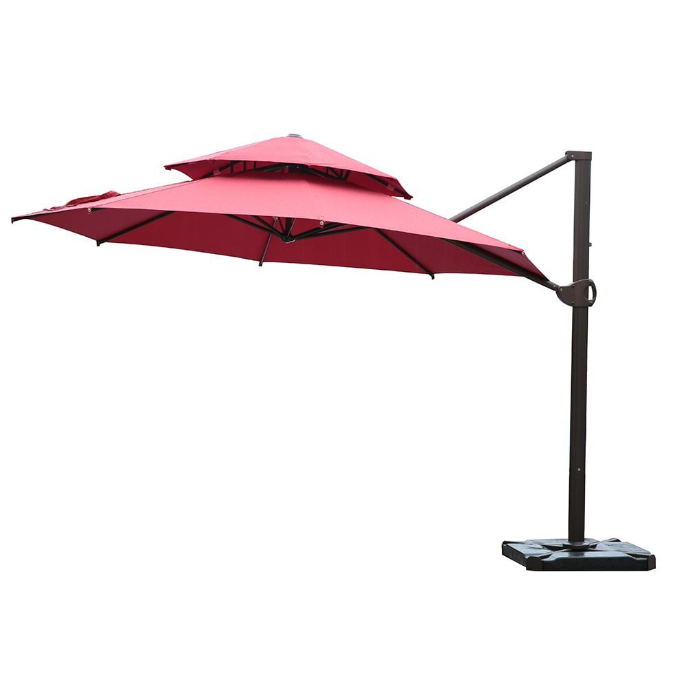 Sorara 11 1 2 Ft Offset Cantilever Umbrella Round Patio Hanging Umbrella With Dual Wind Vent Cross Base 4 Pcs Base Weight And Umbrella Cover Walmart Com Walmart Com