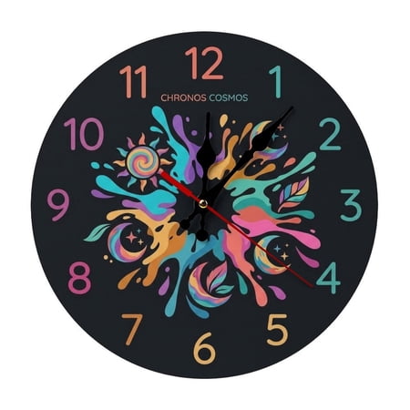 2D Flat Wall Clock Art Print, Silent Non Ticking Battery Operated,Chronos Cosmos Psychedelic Sun & Moon Clock Wall Clock 2D Print Decorative for Bathroom Kitchen Bedroom 10 Inch & 12 Inch, Ships Next