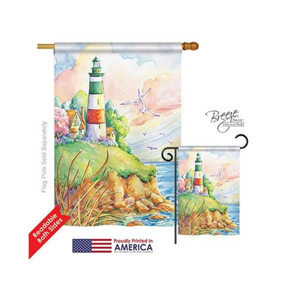 Breeze Decor 06064 Beach & Nautical Cliff Lighthouse 2-Sided Vertical Impression House Flag - 28 x 40 in.