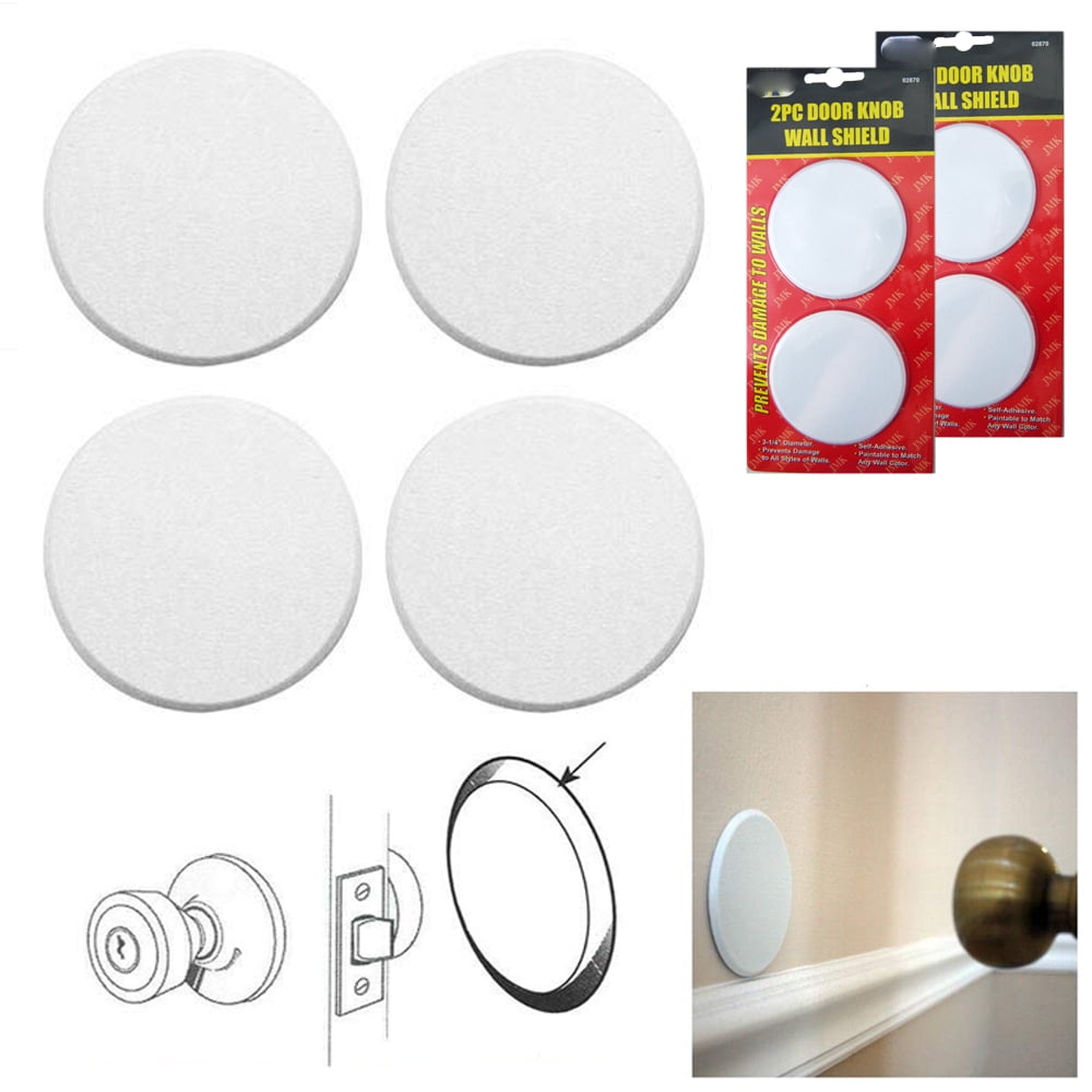 4 Wall Protector Door Knob Prevent Drywall Holes Dings White 3 1/4' Round Shield