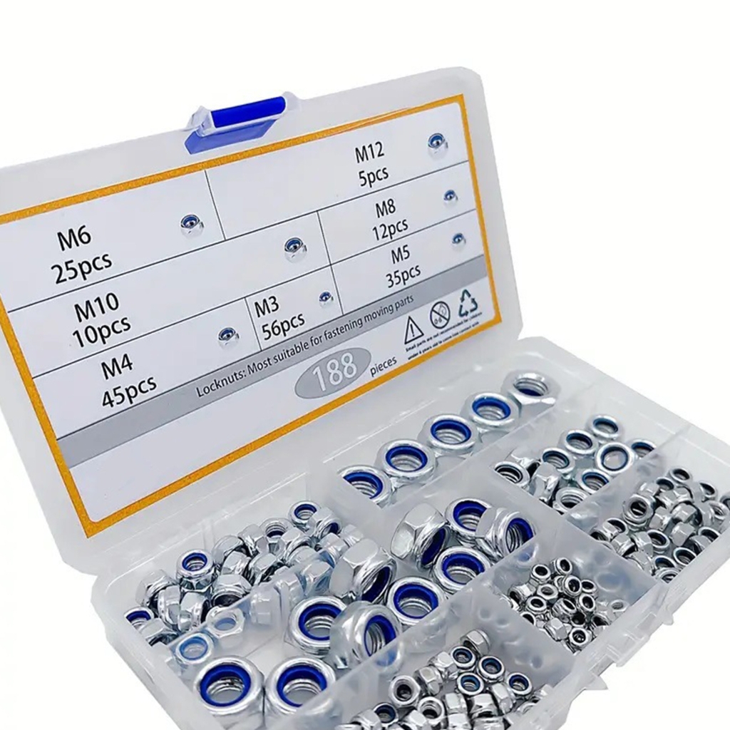 Upgrades Steel 3MM to 12MM Hex Nut Collection 188pcs Corrosion Resistant Hardware