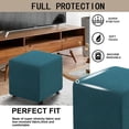 thumbnail image 3 of Ottoman Cover Square Folding Storage Ottoman Slipcovers Jacquard Stretch Cube Footrest Foot Stool Covers Protector with Elastic Band (Medium,Peacock Blue), 3 of 7