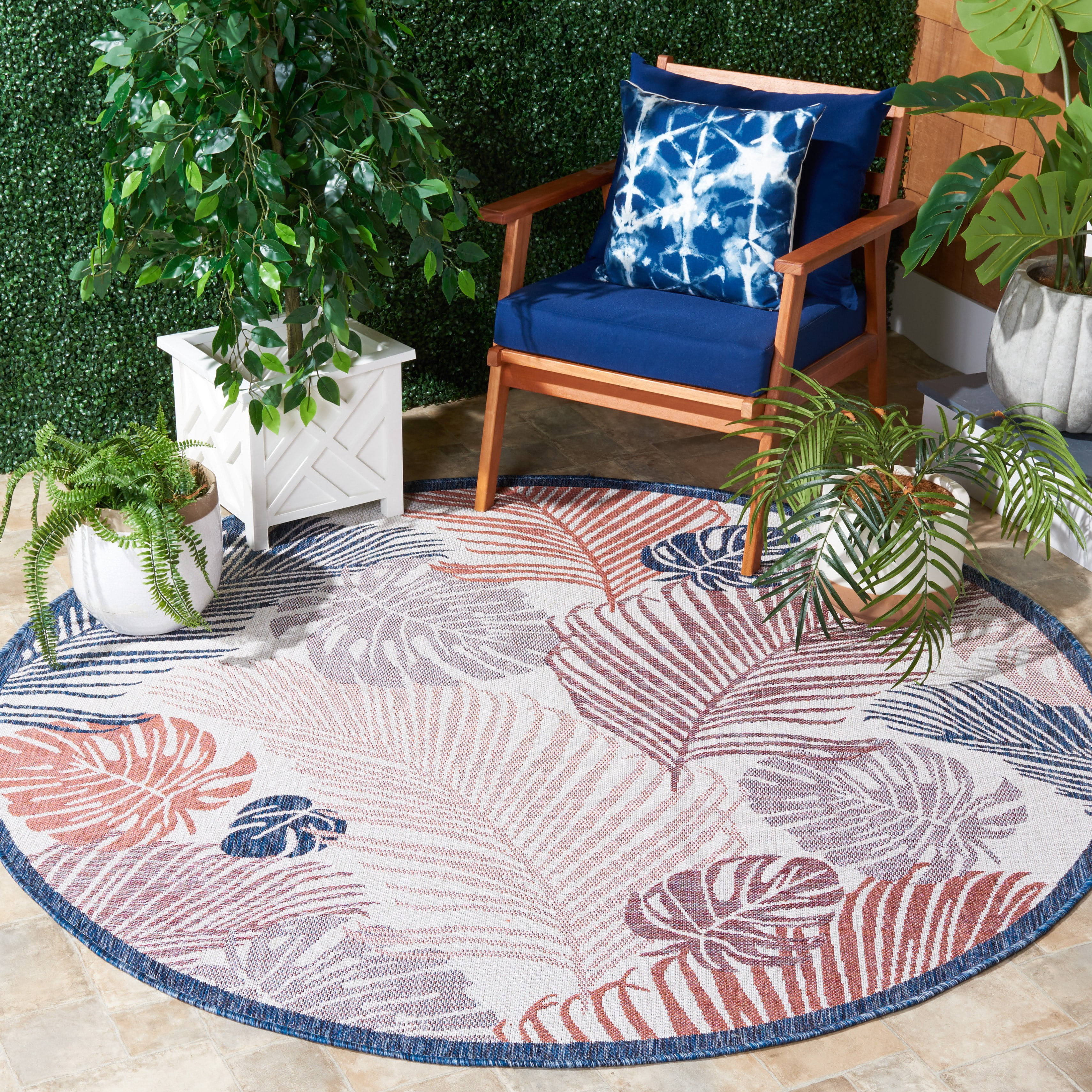 Safavieh Courtyard Nicholas Botanical Indoor/Outdoor Area Rug, Beige/Rust, 6'7" x 6'7" Round