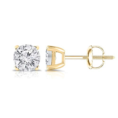 14K Yellow Gold Round Lab Grown Diamond Stud Earrings (0.25cttw, G-H, SI1-SI2) 4-Prong Basket, Screw-backs by Diamond Wish