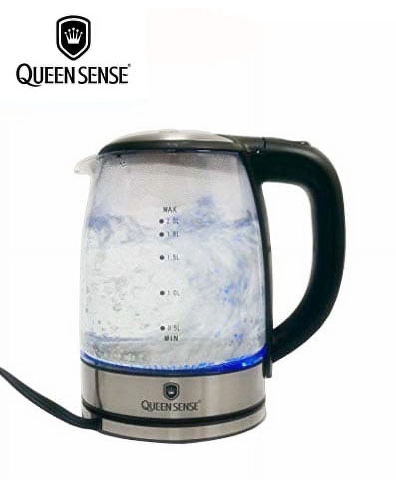[Factory Store] QUEEN SENSE SpeedBoil Cordless Electric Kettle Glass Tea, Coffee Pot 1.7 Liter Cordless with LED Light, BPA-Free with Auto Shut-Off and Boil-Dry ProtectionGK2001