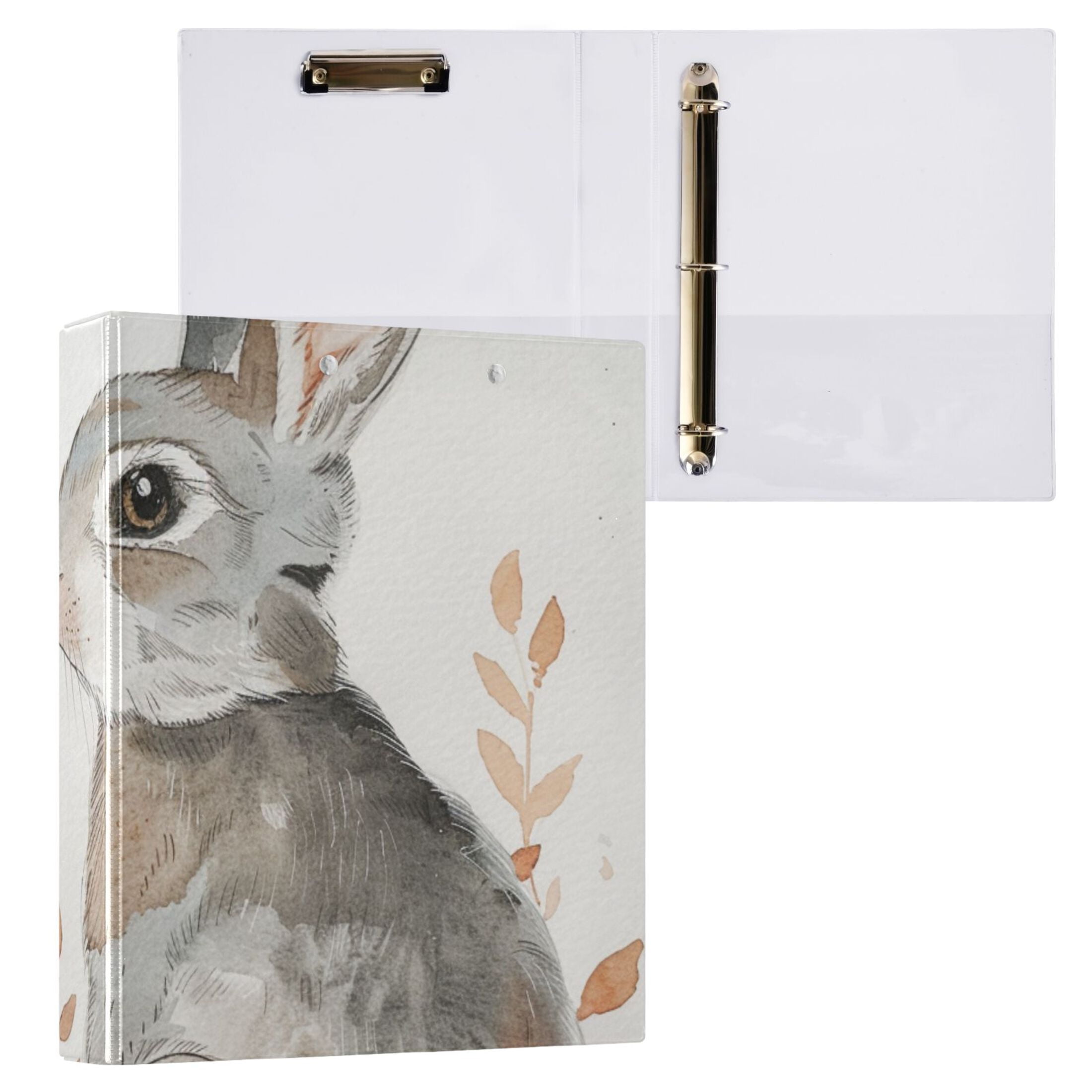 Leaves and Rabbit 3 Ring Binders 1.5 inch Hardcover File Folders with Interior Pockets A4 Size Organizer for School Office Hospital