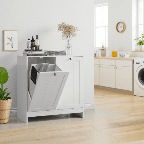 DRNANLIT Tilted Laundry Hamper with Removable Basket, Hidden Laundry Hamper, Bathroom Laundry Hamper Storage Cabinet, Free-Standing Home Organizer, White