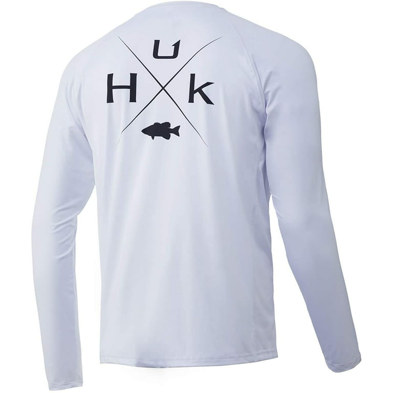 Huk Men's X Bass Pursuit Medium White Long Sleeve Performance Fishing Shirt  