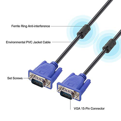 5FT 15 PIN BLUE SVGA VGA ADAPTER Monitor M/M Male To Male Cable CORD FOR PC TV 