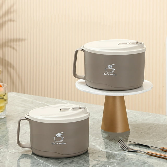 Tazón instantáneo de fideos de acero inoxidable con tapa y agujeros de desagüe - Gran capacidad para alimentos de acero 304 para dormitorio y oficina