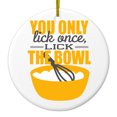 thumbnail image 1 of DistinctInk Hanging Ceramic Christmass Tree Ornament with Gold String - Great Gift / Present - 2 3/4 inch diameter - You Only Lick Once - Lick the Bowl - Baking, 1 of 2