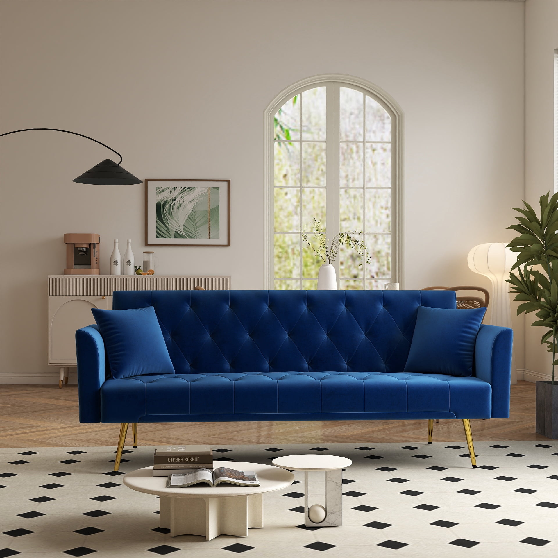 Modern 72" Foldable Sleeper Sofa Bed, 3-in-1 Adjustable Loveseat with Tufted American Retro Style, Pink Velvet Upholstery, Space-Saving for Small Living Rooms, Bedrooms, Apartments, Home Office