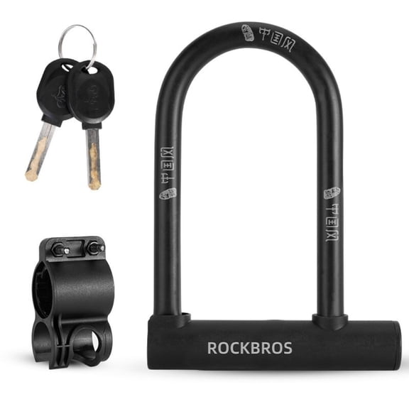 ROCKBROS 7"x5.1" Cycling U-lock Steel Carbon Bicycle Lock with Bracket 2 Keys