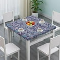 thumbnail image 3 of Blue Ethnic Paisley and Floral Pattern Square Fitted Tablecloth with Elastic Edge,Square Table Cover,Washable Elastic Table Cover for Home Kitchen Party Decor 34"x34", 3 of 6